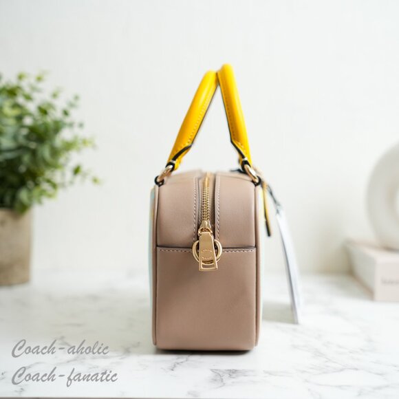 NWT Coach CBI90  Satchel Crossbody Bag With Plaid Print in Bright Maize - Picture 5 of 12